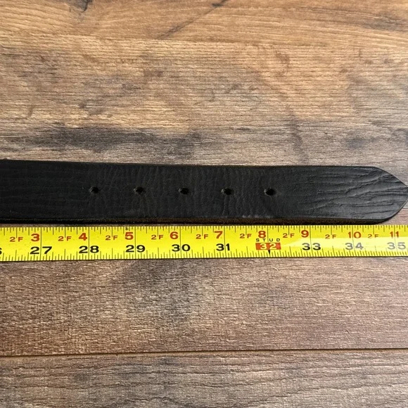 Vintage Western Leather Belt Brass Oval Buckle Black Womens Medium USA Made - Picture 4 of 7